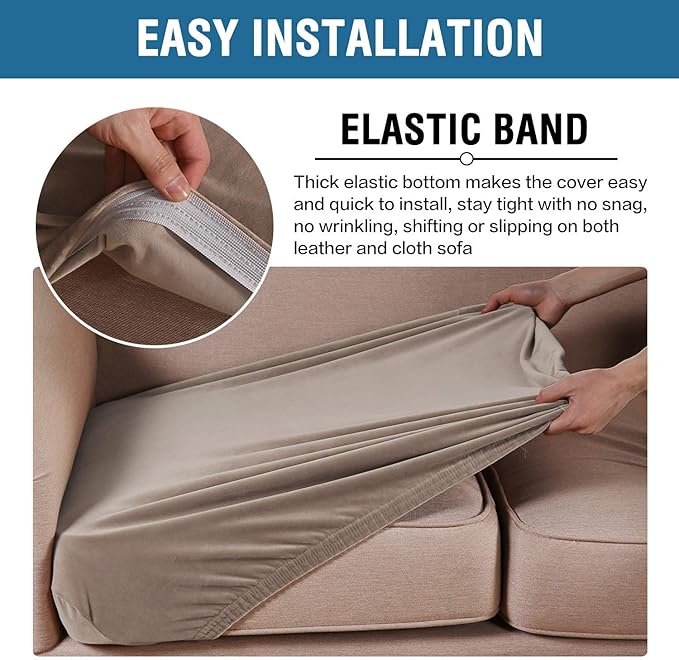 H.VERSAILTEX Velvet Stretch Couch Cushion Cover Plush Cushion Slipcover for Chair Loveseat Sofa Cushion Furniture Protector Seat Cushion Sofa Cover (3 Piece XL Sofa Cushion Covers, Taupe)-Ruum Studio Home