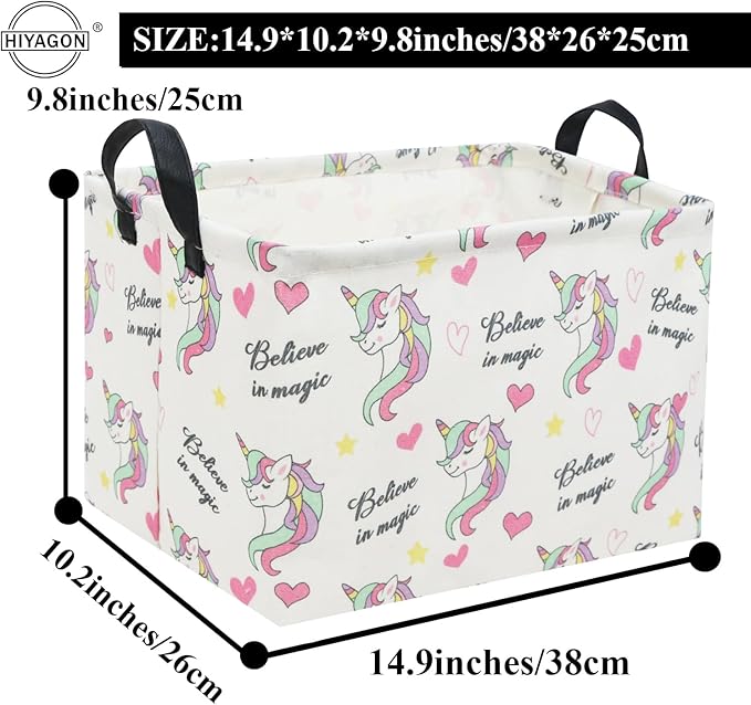 HIYAGON Rectangular Unicorn Basket Gift Baskets Empty Cute Storage Bin with Handles Nursery Room Decor(Unicorn)-Ruum Studio Home