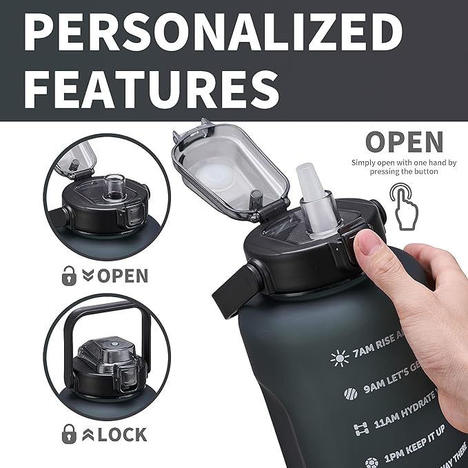 64oz,100oz,128oz Large Motivational Water Bottle with Time Marker, Leakproof & BPA Free Half Gallon Big Water Bottle with Straw Handle Tritan Frosted Water Jug for Gym,Fitness,Outdoor Sports-Ruum Studio Home