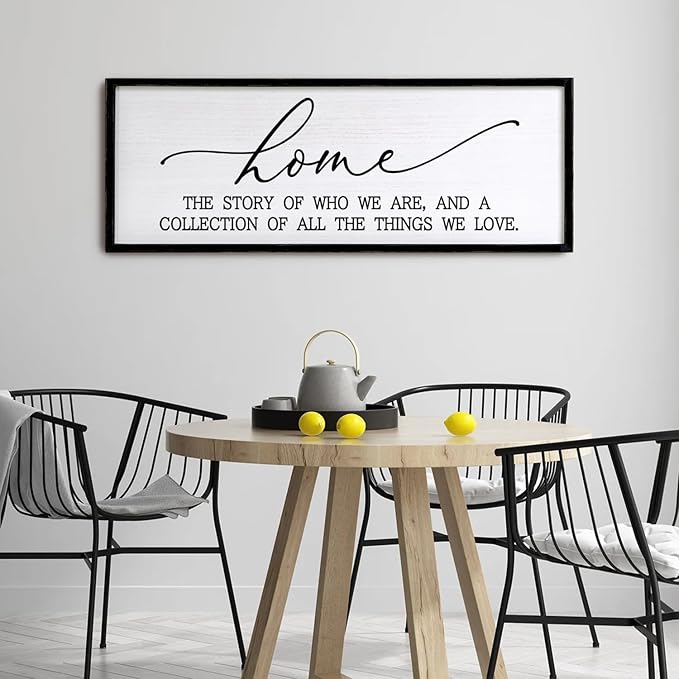 Home is the Story of Who We Are & a Collection of all the Things we Love Sign Framed Wall Art, 40''×15'' Rustic Horizontal Family Quote Wood Sign, Farmhouse Long Home Plaque Wall Decor-Ruum Studio Home