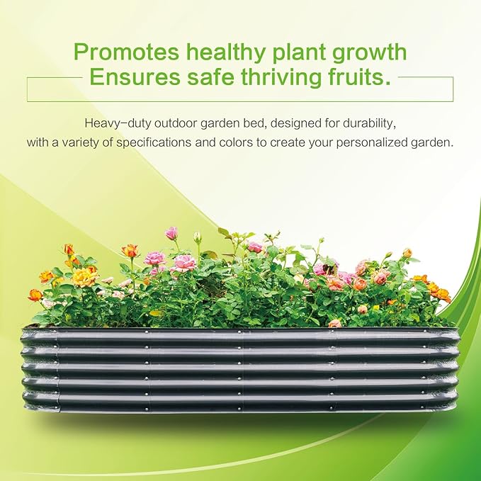 Gardmax Galvanized Raised Garden Bed, Lightweight Planter Boxes Outdoor with Easy Assembly, Large Garden Bed for Vegetables, Fruits, Flower Dark Grey 8FT-Ruum Studio Home