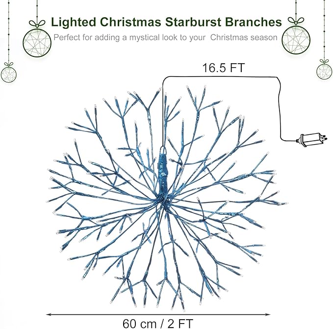 Christmas led Sparkle Ball Hanging Outdoor décorations -Haning Twig Ball,Snowflake Ornament Lights Indoor Outdoor Festive Holiday Décor 24Inch (Blue)-Ruum Studio Home