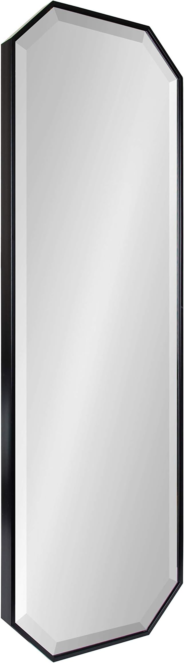 Kate and Laurel Rhodes Modern Full Length Octagon Wall Mirror, 16 x 48, Black, Decorative Glam Geometric Wall Accent-Ruum Studio Home