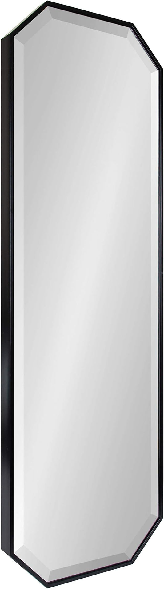 Kate and Laurel Rhodes Modern Full Length Octagon Wall Mirror, 16 x 48, Black, Decorative Glam Geometric Wall Accent-Ruum Studio Home