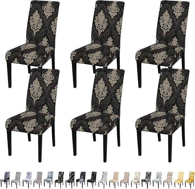 JQinHome Dining Chair Slipcover, High Stretch Removable Washable Chair Seat Protector Cover Set of 6,Chair Covers for Dining Room, Kitchen,Home Party,Wedding Ceremony(Luxe Black, 6PC)-Ruum Studio Home
