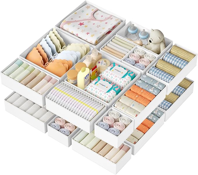 DIMJ Drawer Organizer Clothes 24 Pack - Foldable Baby Organizers and Storage & Dresser Organizer for Bedroom, Closet - Nursery Organization Dresser Dividers for underwear, Sock,Bra, Belt, Tie, White-Ruum Studio Home