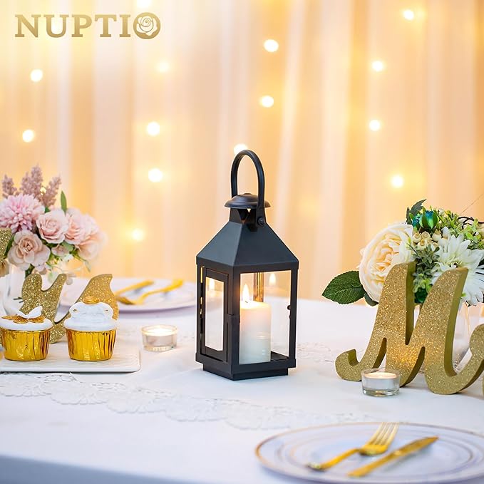 Nuptio Garden Lanterns for Candles, 20cm/7.87in Tall Vintage Style Pillar Candle Holder, Metal Halloween Candle Holders, Hanging Decorative Candle Lanterns for Wedding Christmas Parties Indoor Outdoor-Ruum Studio Home