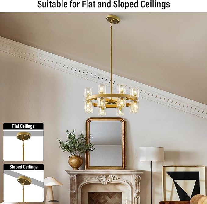 Gold Chandelier Light Fixture Kitchen and Dining, 16-Lights Modern Chandeliers for Dining Room, 18" Farmhouse Kitchen Pendant Lights Over Table, Crystal Wagon Wheel Chandelier(Bulbs Included)-Ruum Studio Home