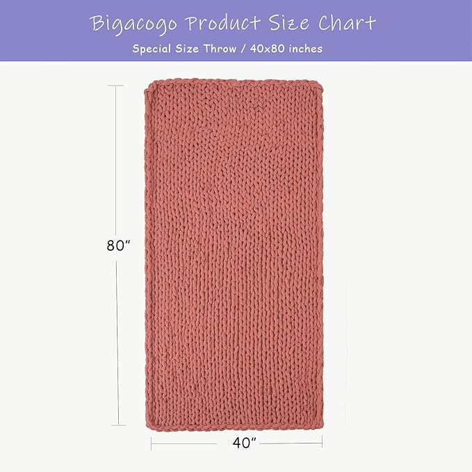 Bigacogo Chunky Knit Throw Blanket for Couch, 40x80 inches, 100% Hand Knitted with Thick Jumbo Chenille Yarn, Cozy Soft Large Rope Knot Cable Crochet Blankets for Sofa Bed Living Room, Antique Red-Ruum Studio Home