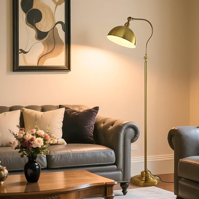 Bright LED Gold Reading Floor Lamp with Remote Control and Bluetooth Dimming,Living Room Bedroom Bedside Office Study Library Adjustable Standing Tall Lights, Unique Modern Brass Home Decor Essentials-Ruum Studio Home