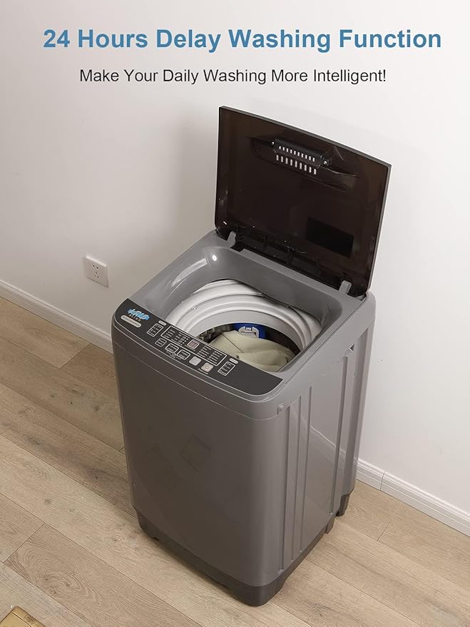 Full-Automatic Washing Machine 17.7 lbs Small Compact Portable 10 Wash Program & 8 Water Level Compact Washer with LED Display Ideal for Apartments, RV, Camping, Grey (KB03-GREY6)-Ruum Studio Home
