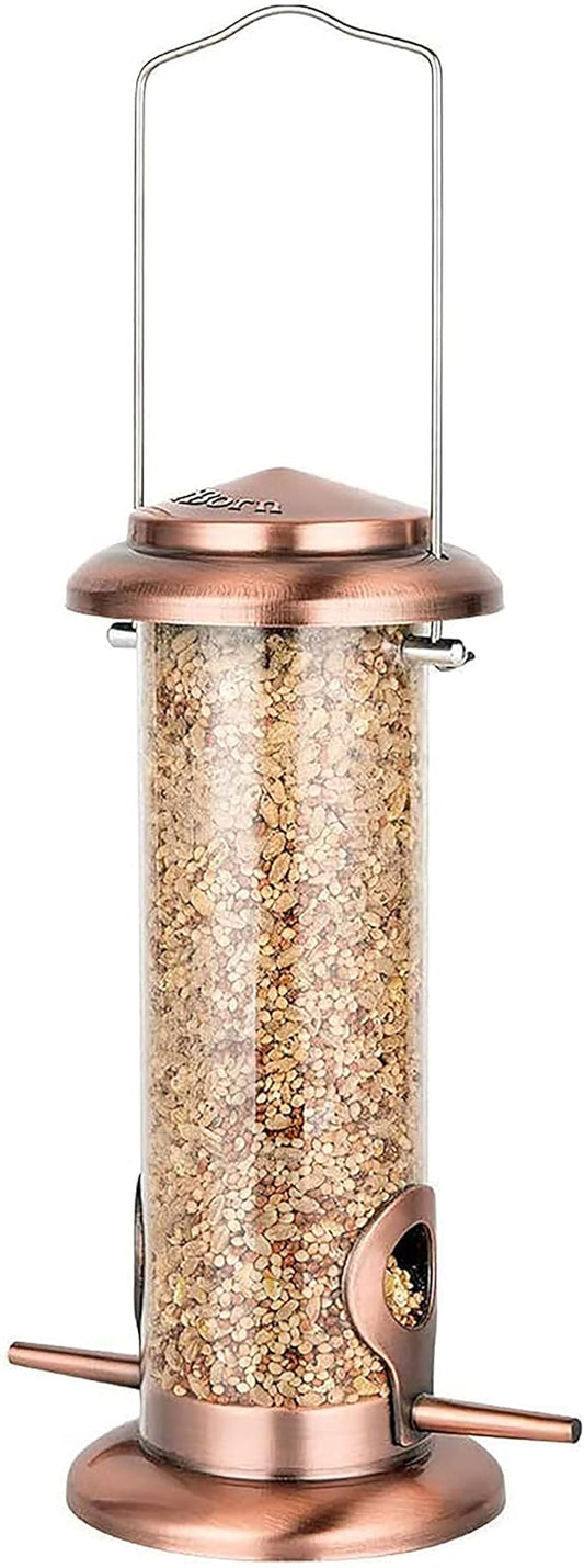 iBorn Metal Bird Feeder Hanging Wild Bird Feeders for Mix Seed Blends Heavy Duty All Metal Finishing, Copper Finish, 8 Inch 2 Port (Seed is not Included)-Ruum Studio Home