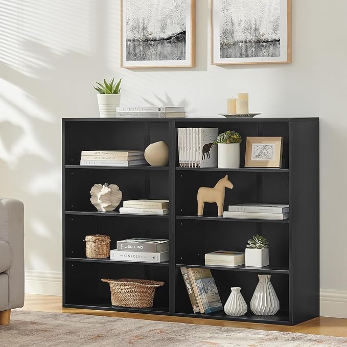 71 Inch Tall 8-Shelf Bookcase, Wood Bookshelf Storage Organizer Adjustable Shelf for Home Office Living Room, Converts into Two 4-Shelf Bookshelves, Black-Ruum Studio Home