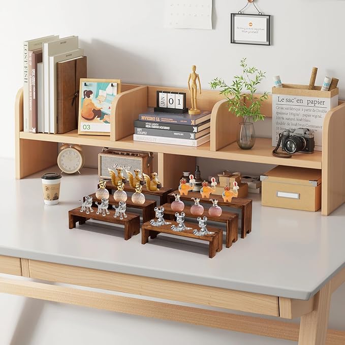 Display Wood Risers Wooden Stand 3 Tier 4 Set 12 Pieces Tiered Desert Wooden Stands Decorative Rectangular Display Cupcake Stands Cologne Perfume Racks(Brown)-Ruum Studio Home