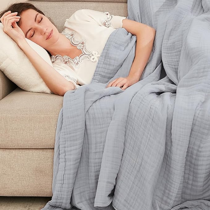 EMME Cotton Blanket Queen Size for Bed Soft Large Muslin Bed Blankets 80"x90" Lightweight Breathable Blanket All Season Gauze, Light Grey-Ruum Studio Home