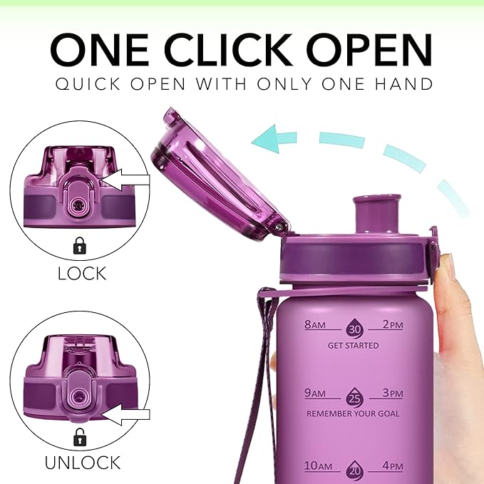 32oz Motivational Water Bottles with Time Marker & Fruit Strainer, Transparent Gradient Color Water Bottle with Times to Drink, Leakproof & BPA Free, Reusable Bottle with Strap (No Straw)-Ruum Studio Home