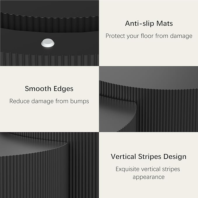 Round Coffee Table Set of 2, Modern Wooden Nesting Coffee Tables for Living Room, No Assembly Required Circle Side Table Set Accent Furniture for Bedroom, Balcony,Office, Black-Ruum Studio Home