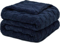 Pawque Super Soft Cozy Throw Blanket for Couch Bed - Fluffy Sherpa Fleece Reversible Thick Warm Fuzzy Blanket for All-Season, 3D Checkered Jacquard Elegant Decorative Blankets, Navy Blue, 50" x 60"-Ruum Studio Home