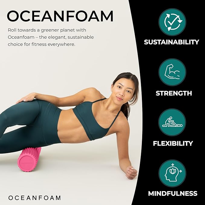 Oceanfoam Tidal Roller - Hot Pink - Muscle Massage Foam Roller for Back Pain & Stretching - Firm and Ergonomic Wide Wave Textured - Yoga, Athletics, & Wellness - Full Size, 20" x 5"-Ruum Studio Home