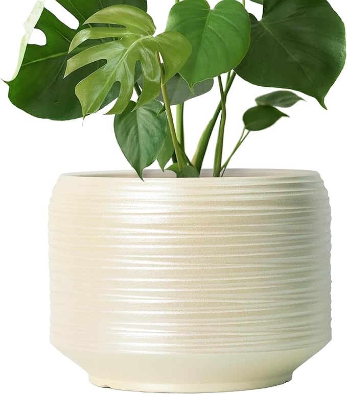 10 Inch Ceramic Plant Pot with Drainage – Large Flower Pot for Indoor Outdoor Plants, Modern Decorative Planter for Patio, Balcony, Garden, or Home Decor-Ruum Studio Home