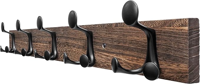 SKOLOO 30-Inch Wood Burnt Coat Rack Wall Mount with 5 Triple Hooks - Ideal for Family Entrances, Classrooms, and Pet Supplies Storage - Perfect Coat Hooks for Wall-Ruum Studio Home