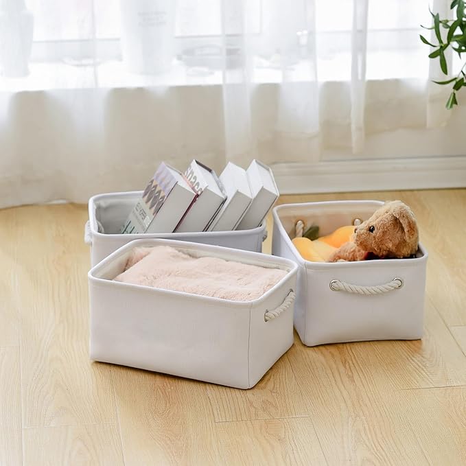 TheWarmHome Storage Bins for Shelves - Medium 3Pack 13.8L*9.8W*6.7H inch Fabric Storage Cubes Canves Storage Basket for Organizing Toys Baby Clothes Gift Dog (White)-Ruum Studio Home