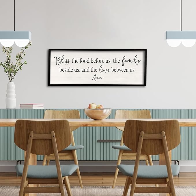Bless the Food Before Us Sign Wall Decor 40"X15" Large Farmhouse Dining Room Wall Decor Framed Wood Rustic Home Wall Art Kitchen Decoration (Black)-Ruum Studio Home