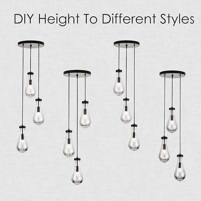 3-Light Raindrop Pendant Light Fixtures, Black Glass Pendant Lighting, Teardrops Modern Hanging Light for Entryway Foyer Kitchen Island Dining Living Room Hallway-Ruum Studio Home