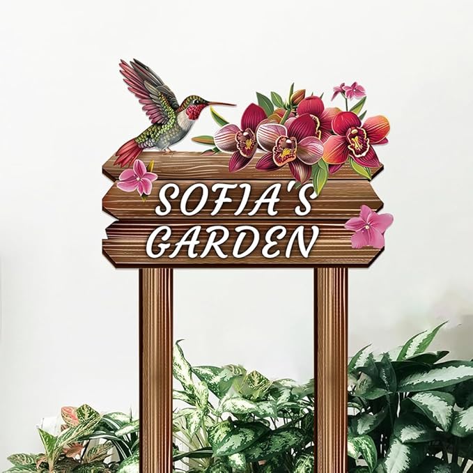 Personalized Colorful Bird Metal Sign with Stake,Custom Gardener Family Name Signs Outdoor Decor,Customized Birds on the Branch Gardening Gifts,Flowers Plaques Decorate for Patio Lawn Porch Backyard-Ruum Studio Home