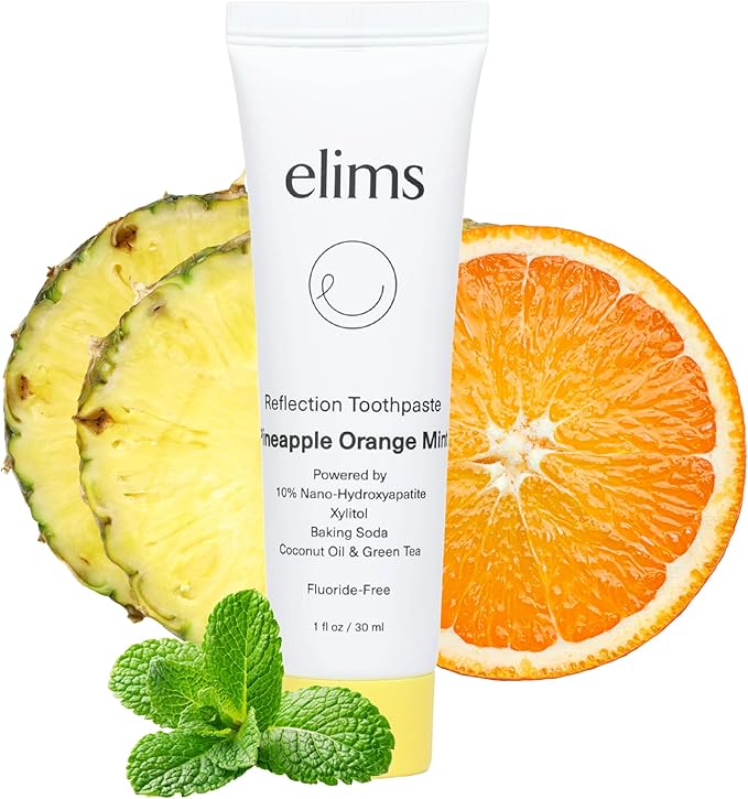 ELIMS Travel Size Nano Hydroxyapatite Toothpaste Fluoride Free - Xylitol Remineralizing Toothpaste for Whitening Sensitive Teeth - Orange Pineapple Mint Toothpaste for Adults & Kids 1oz-Ruum Studio Home