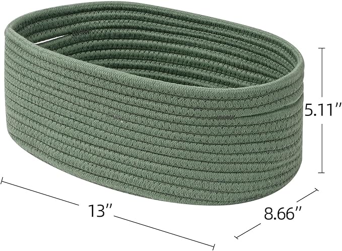 Shelf Storage Baskets for Organizing|Decorative Basket for Closet Storage|Toy Baskets&Bins|Small Woven Rope Baskets-13x8.66x5.11’’,Durable&Stylish,Oval 3 Packs Green-Ruum Studio Home