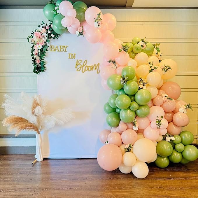 Sage Green Pink Balloons 12 Inch Olive Green Pastel Pink Ivory Metallic Gold Latex Balloon for Boho Baby in Bloom Fairy Floral Wildflower Tea Safari Jungle Baby Shower Birthday Party Decoration-Ruum Studio Home