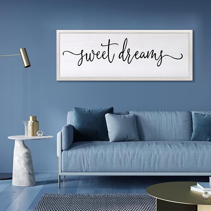 Sweet Dreams Over Bed Wall Decor 32"×12" for Master Bedroom Above Bed Wood Framed Wall Art Sign (White)-Ruum Studio Home