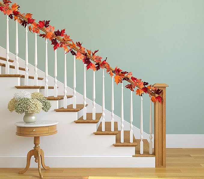 Lvydec 2 Pack Maple Leaves Fall Garland - 6ft/Strand Artificial Fall Foliage Garland Colorful Autumn Decoration for Home Wedding Party Thanksgiving-Ruum Studio Home