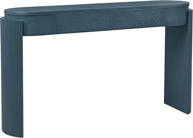 55" Sofa Table with Oval Top and 2 Drawers, Entryway Console Table with Fluted Design for Hallway,Foyer,Entry and Living Room (Fully Assembled-Navy)-Ruum Studio Home