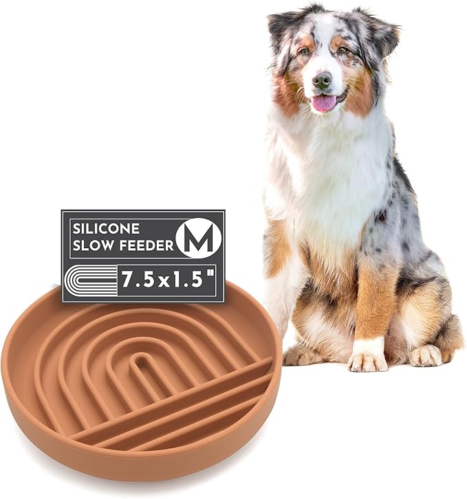 The Slowdown Bowl Silicone Slow Feeder for Dogs & Puppies, Slow Eating Modern Lick Mat Design, Reduces Gulping, Fits 2 Cups 7.5” Across x 1.5” Tall, Mealtime Challenge, Medium-Terracotta-Ruum Studio Home