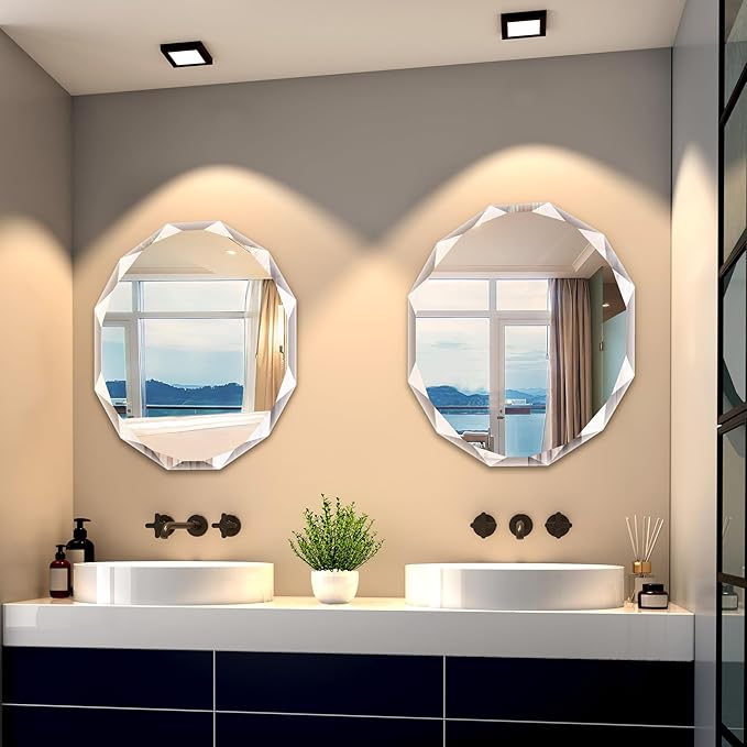 Bathroom Mirrors for Over Sink, Round Frameless Mirrors for Wall, 24x28 Inch Beveled Bathroom Mirror, Bathroom Vanity Circle Mirror for Bedroom Living Room Entryway Home Decor-Ruum Studio Home