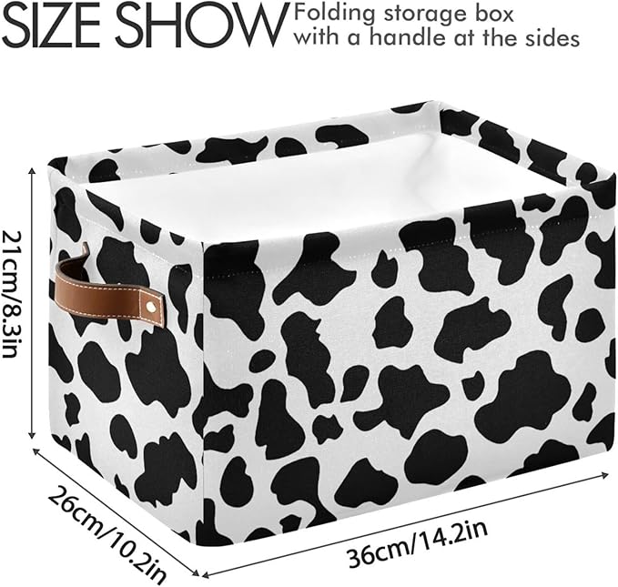 Black White Cow Skin Print Storage Basket Cube Storage Bins Organizer Bag Collapsible Closet Shelf Baskets with handle for Baby Cloth Pet Toy Book 14.2×10.2×8.3 IN-Ruum Studio Home