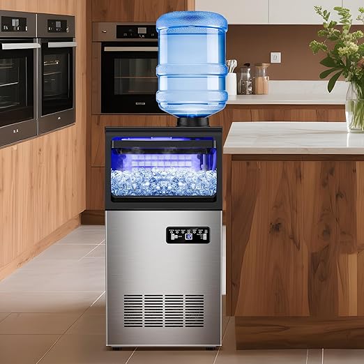 Commercial Ice Maker Machine, 110Lbs/24H, 30Lbs Storage, 36Pcs Clear Ice Cubes in 10-15Mins, Stainless Steel Under Counter or Freestanding Ice Machine - 2 Water Inlet Modes, for Home Party Office-Ruum Studio Home