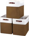 Large Fabric Storage Baskets | 50L Storage Bins, Decorative Linen Closet Baskets with Handles for Organizing, Shelf, Toys, Clothes, Home, Office, Nursery, 17x12x15Inches (Brown&White)-Ruum Studio Home