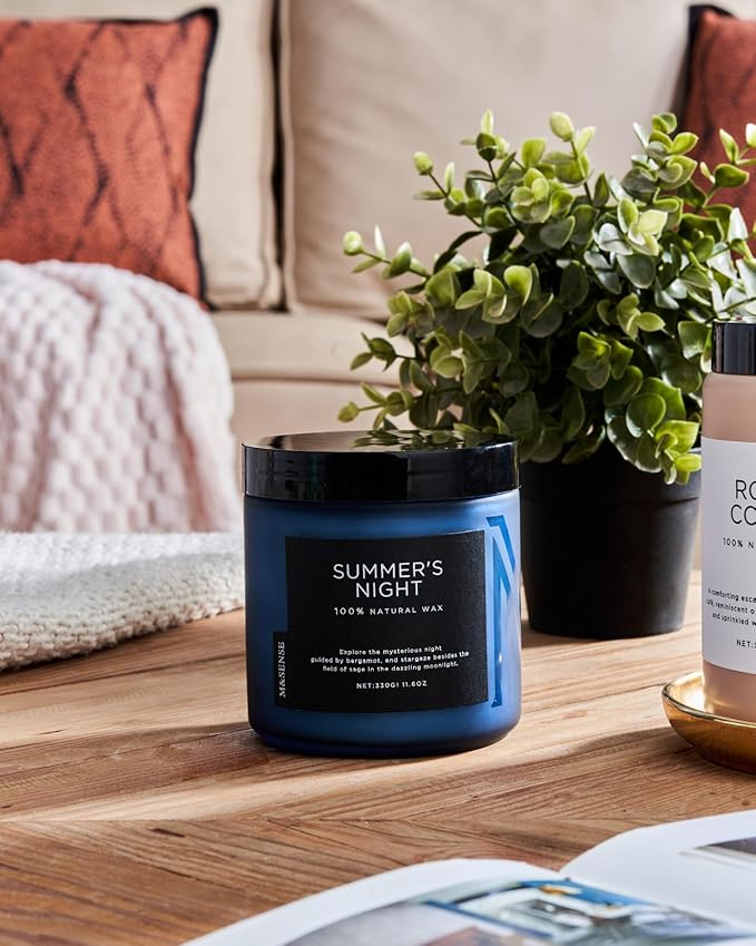 M&SENSE Summer's Night Scented Candle, 11.6oz Natural Soy Wax Clean Non Toxic for Home, Medium 2 Wick Gifts for Men, Up to 70 Hours Burn time, Manly Candles for Bedroom-Ruum Studio Home