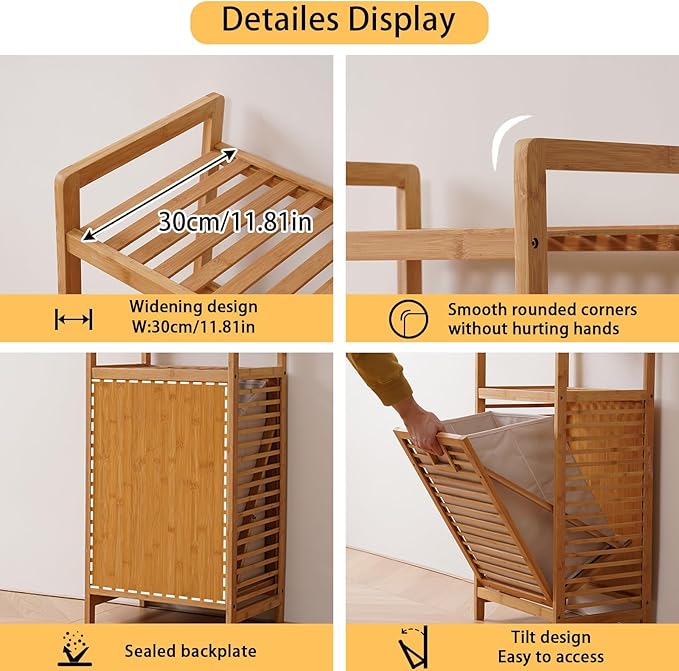 Laundry Hamper with 3 Tier Shelves & Tilt Out Basket, Laundry Baskets Organizer Hampers Bathroom Storage Shelf for Laundry Room, Bathroom, Guest Room (3-Tier Small)-Ruum Studio Home