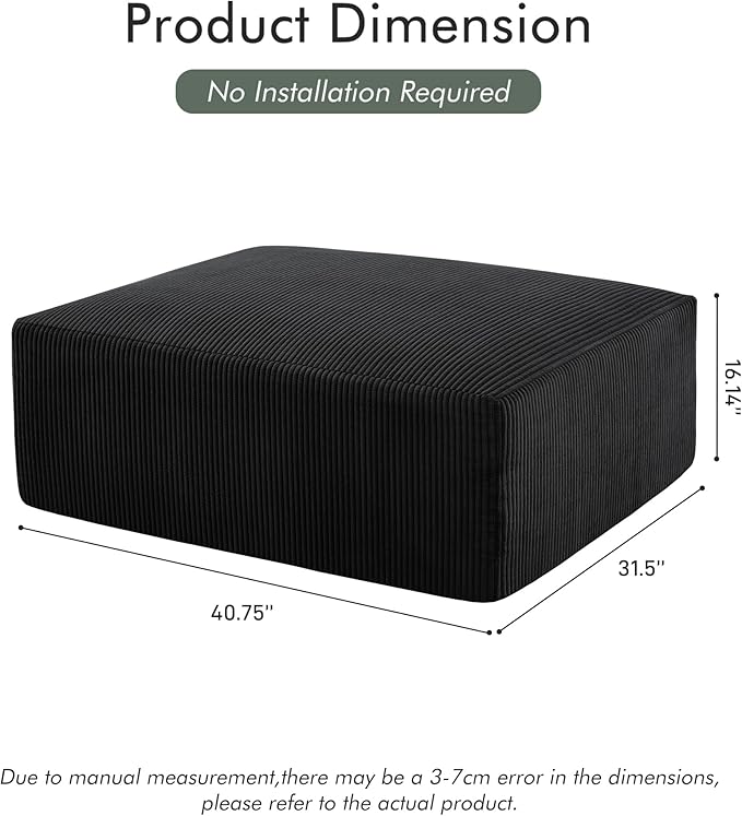 40" Square Stuffed Ottoman Pouf for Sofa Couch, Corduroy Poufs with Foam Chunk Filling, Furry & Fluffy Foot Stool Movable Ottoman. 40 * 31 Floor Poufs Foot Rest for Living Room, Black-Ruum Studio Home