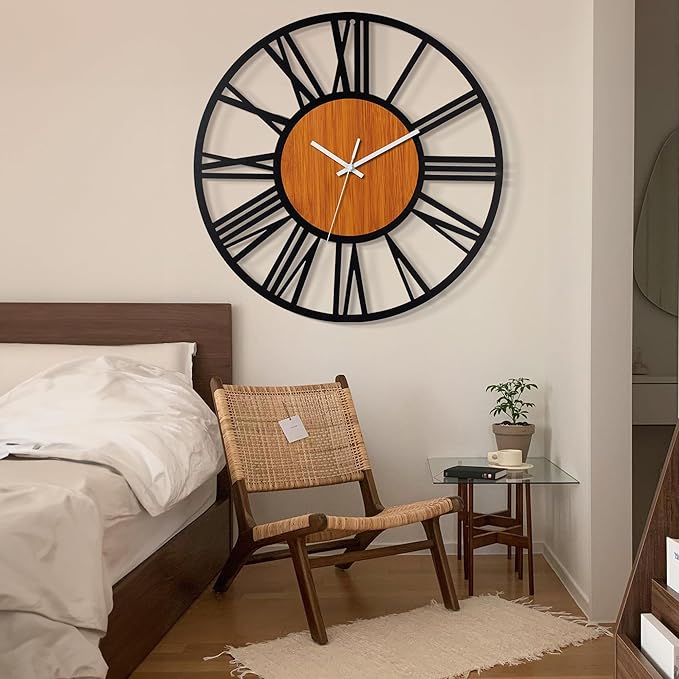 LEIKE 32" Oversized Large Wall Clocks,Silent,Non Ticking,Battery Operated Modern Round Big Wood Decorative Metal Wall Clock for Living Room, Bedroom,Kitchen,Farmhouse,Office Decor - Black,32 Inch-Ruum Studio Home