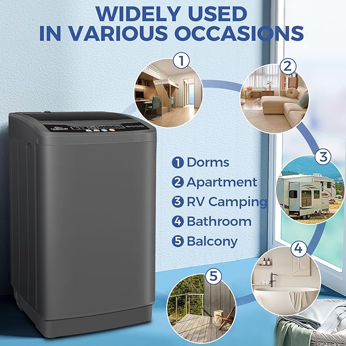 Nictemaw Portable Washing Machine, 20Lbs Capacity Full-Automatic Portable Washer Machine, 2.8Cu.ft Compact Laundry Machine with Drain Pump, 10 Programs & 8 Water Levels for Apartment Dorm RV-Ruum Studio Home