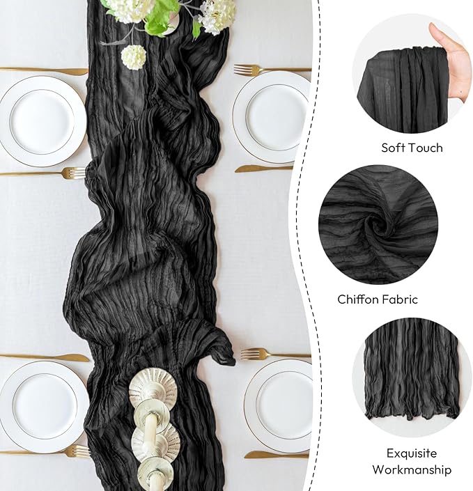 Sioloc Black Cheesecloth Table Runner Fall Autumn Decor for Home 10ft Table Cloth for Wedding Birthday Party Halloween Thanksgiving Decorations-Ruum Studio Home