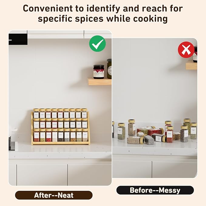 Bamboo Tiered Spice Rack, for Countertop Spice Organizer for Pantry Spice Shelf Organizer Kitchen Spices Rack-Ruum Studio Home