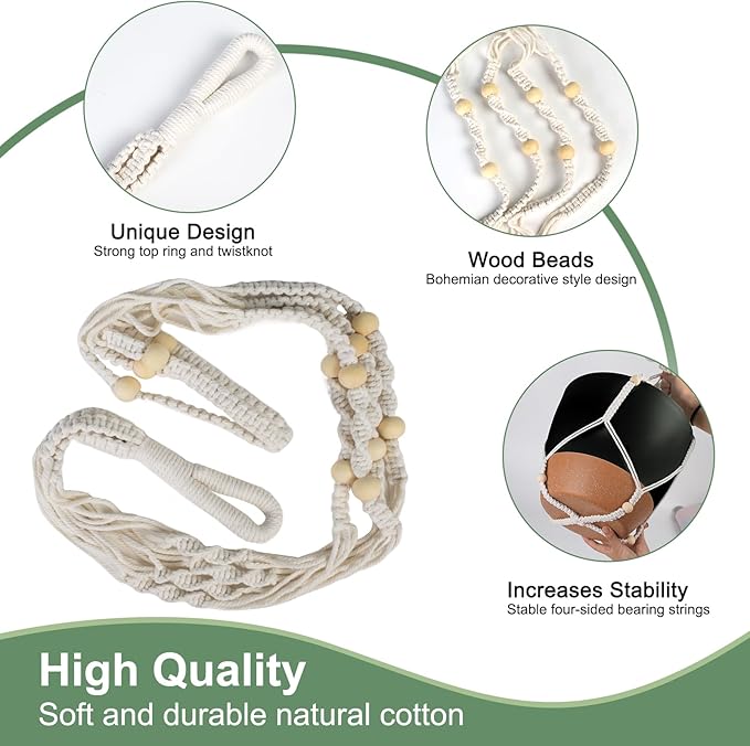 41.5 Inch Macrame Plant Hanger Indoor Outdoor with 12 Inch Flower Pot, Hanging Planter for Plants Holder with Wood Beads for Boho Home Decor (Ivory+Black)-Ruum Studio Home