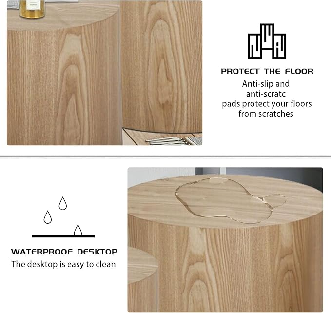 Nesting Coffee Table Set of 2, Modern Round Coffee Table with Non-Slip Feet, Oak Wooden Circle Accent Tables for Small Spaces Living Room Bedroom Balcony Office Drum Side Table-Ruum Studio Home