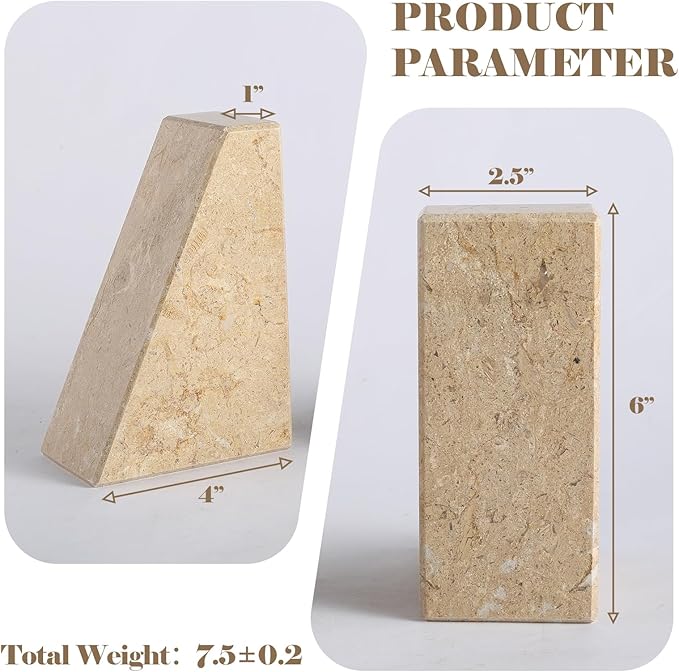 Marble Bookend for Heavy Books, Decorative Bookends for Shelves, Durable and Heavy-Duty Book End for Hardback Book & CDS, Unique Book Stopper & Holder, Pearlly Yellow, Set of 2-Ruum Studio Home